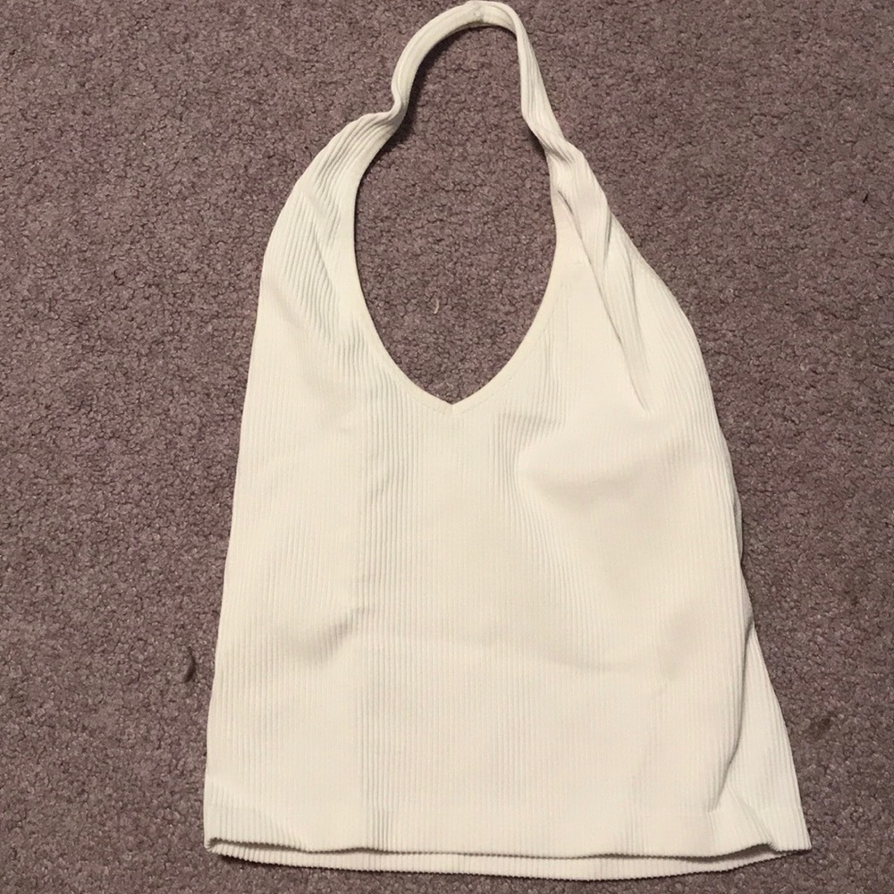 White crop v-neck tank